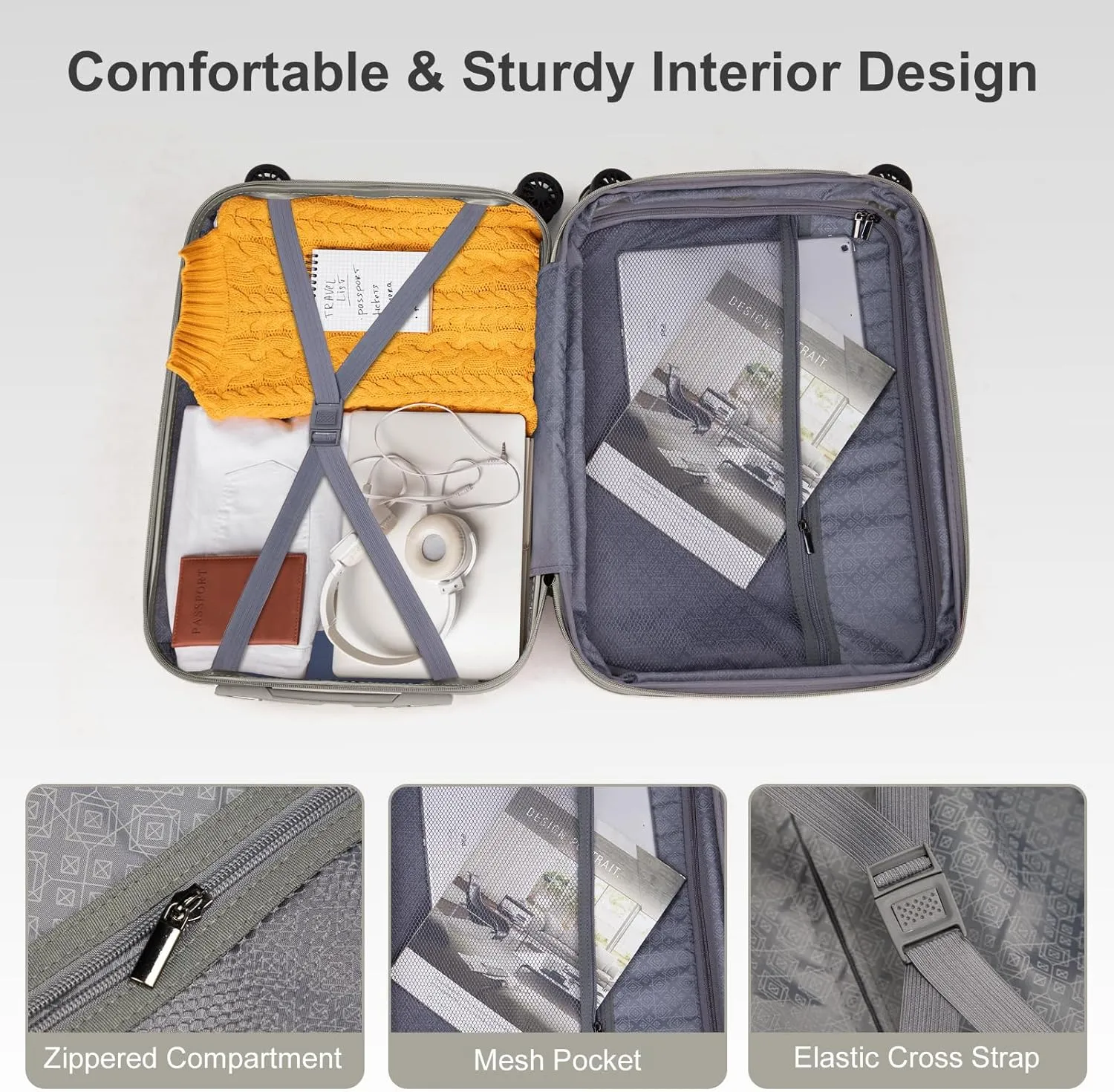 2 Piece Luggage Sets,20 Inch Expandable Carry On Suitcase,Durable Suitcase Rolling Luggage,Hardshell PC Travel Suitcase,Lightweight Luggage,with 14" Mini Cosmetic Cases,for Men and Women (Gray)