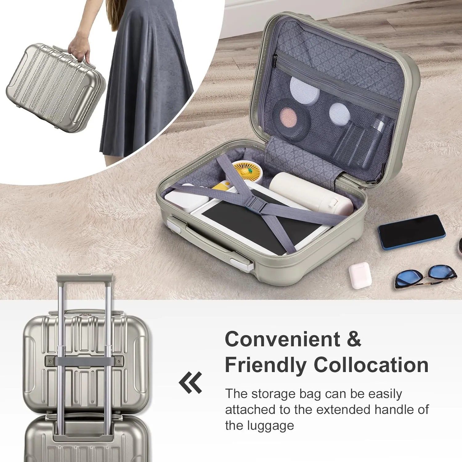 2 Piece Luggage Sets,20 Inch Expandable Carry On Suitcase,Durable Suitcase Rolling Luggage,Hardshell PC Travel Suitcase,Lightweight Luggage,with 14" Mini Cosmetic Cases,for Men and Women (Gray)