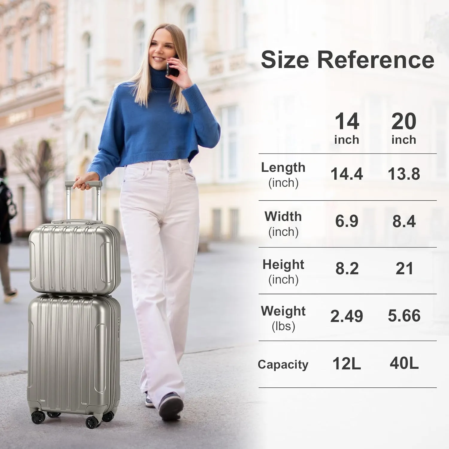 2 Piece Luggage Sets,20 Inch Expandable Carry On Suitcase,Durable Suitcase Rolling Luggage,Hardshell PC Travel Suitcase,Lightweight Luggage,with 14" Mini Cosmetic Cases,for Men and Women (Gray)