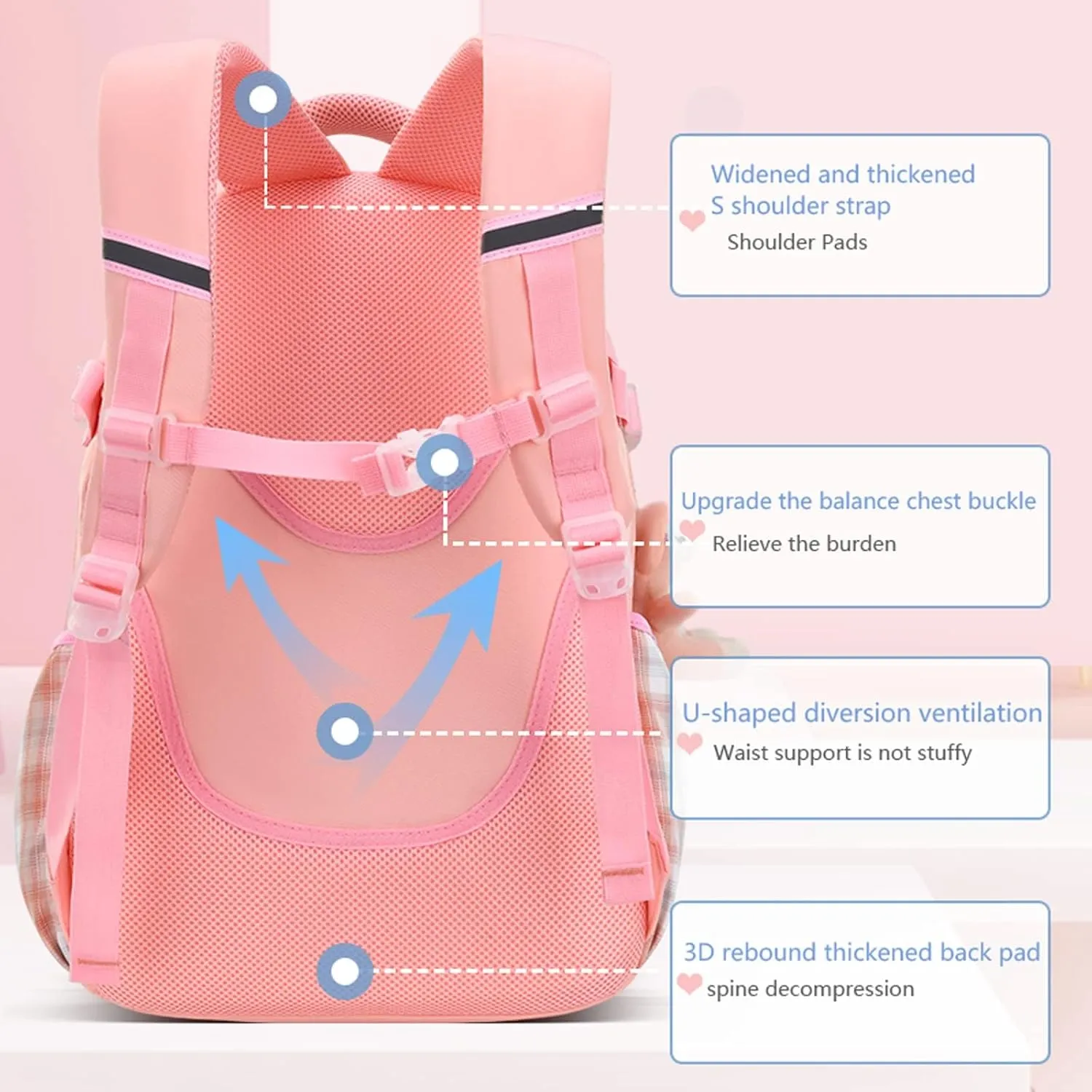 Backpacks for Girls Large Bookbags for Teens Girls Backpack for School Laptop Compartment Primary School (Pink)