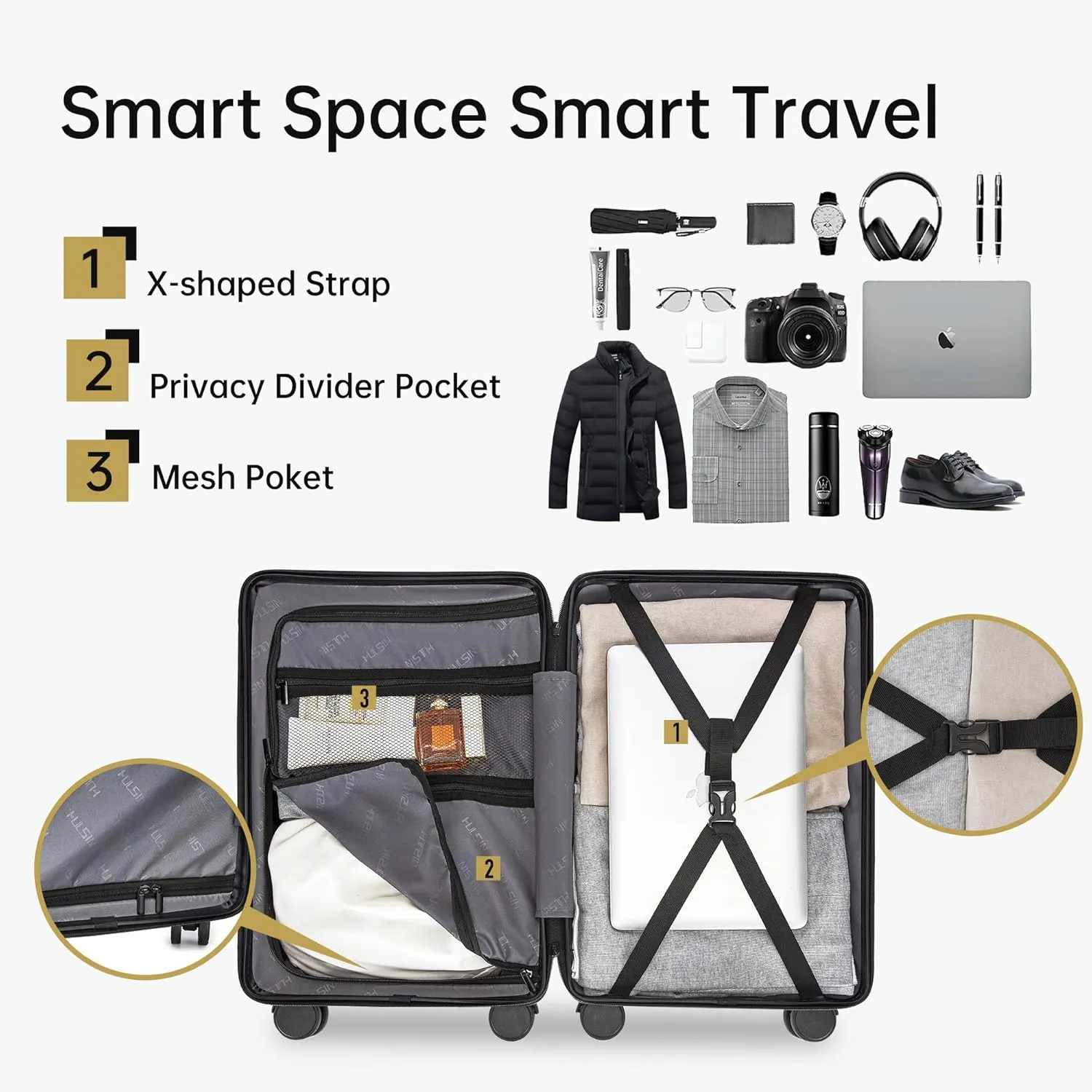 Carry on Luggage 22x14x9 Airline Approved, 20 Inch Carry-on Suitcase, Hard Shell Luggage with Spinner Wheels, Hardside Small Rolling Suitcase with TSA Lock for Travel (Black, 20-Inch)