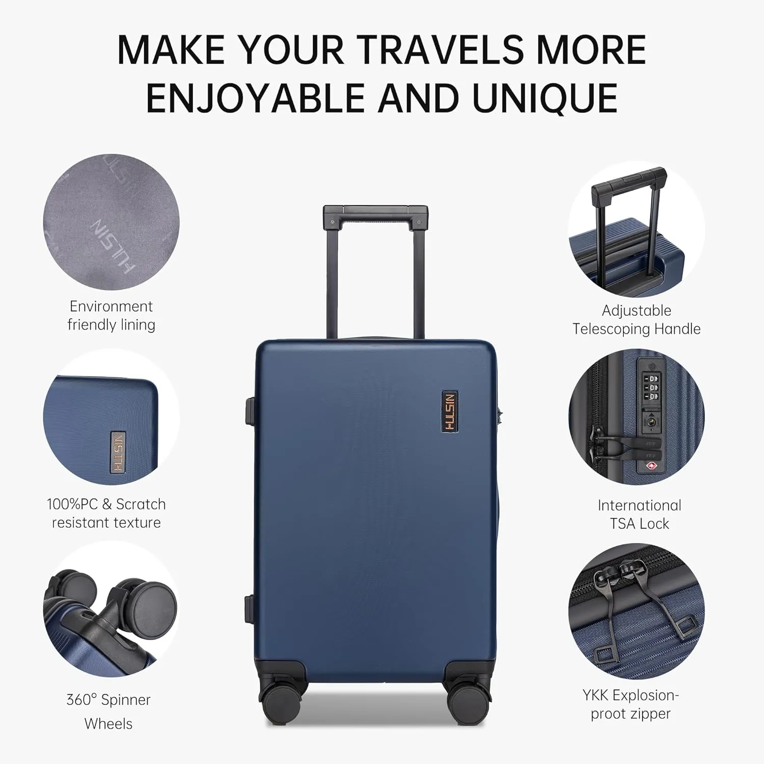 Carry on Luggage 22x14x9 Airline Approved, 20 Inch Carry-on Suitcase, Hard Shell Luggage with Spinner Wheels, Hardside Small Rolling Suitcase with TSA Lock for Travel (Blue, 20-Inch)