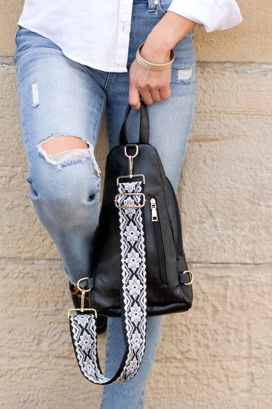 Chic Modern Patterned Strap Fashion Vegan Leather Sling Bag