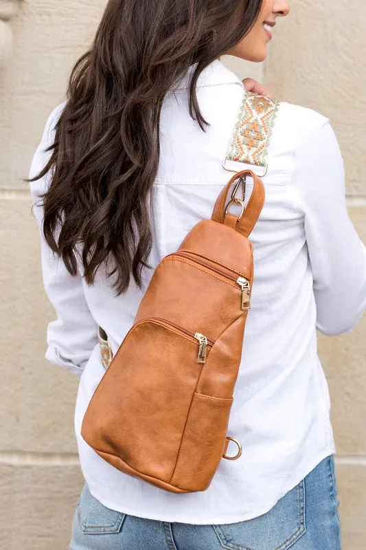 Chic Modern Patterned Strap Fashion Vegan Leather Sling Bag