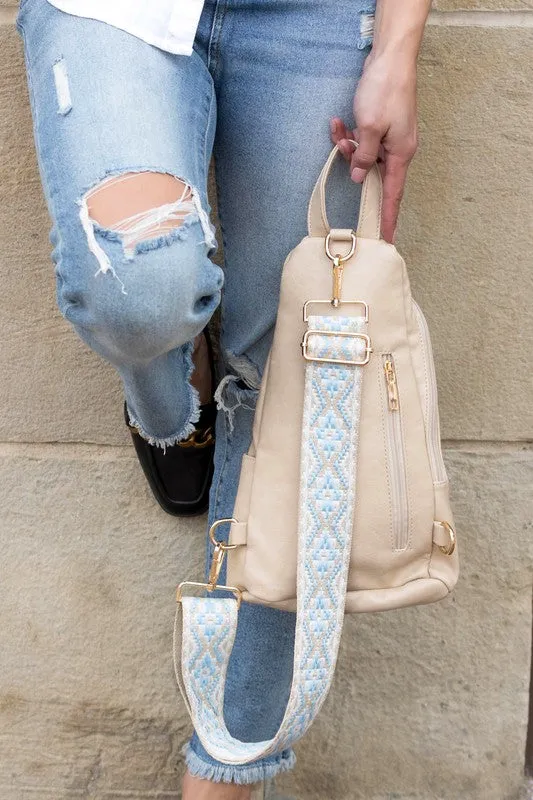 Chic Modern Patterned Strap Fashion Vegan Leather Sling Bag