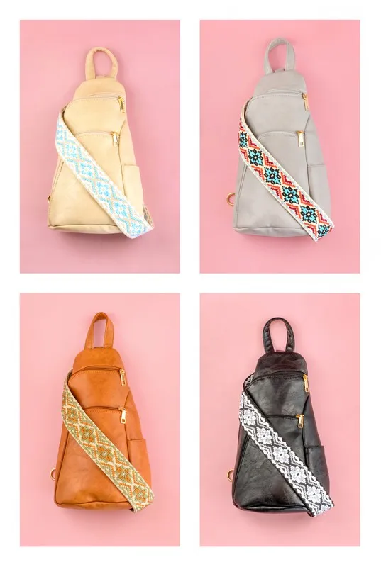 Chic Modern Patterned Strap Fashion Vegan Leather Sling Bag