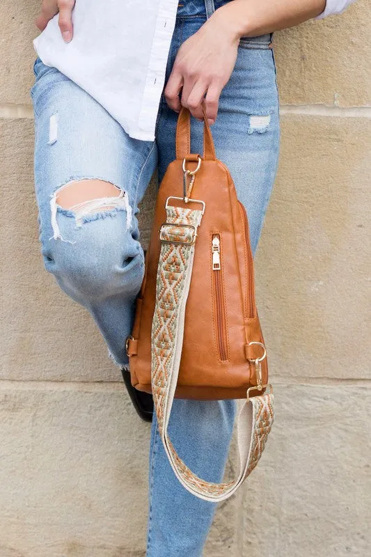 Chic Modern Patterned Strap Fashion Vegan Leather Sling Bag