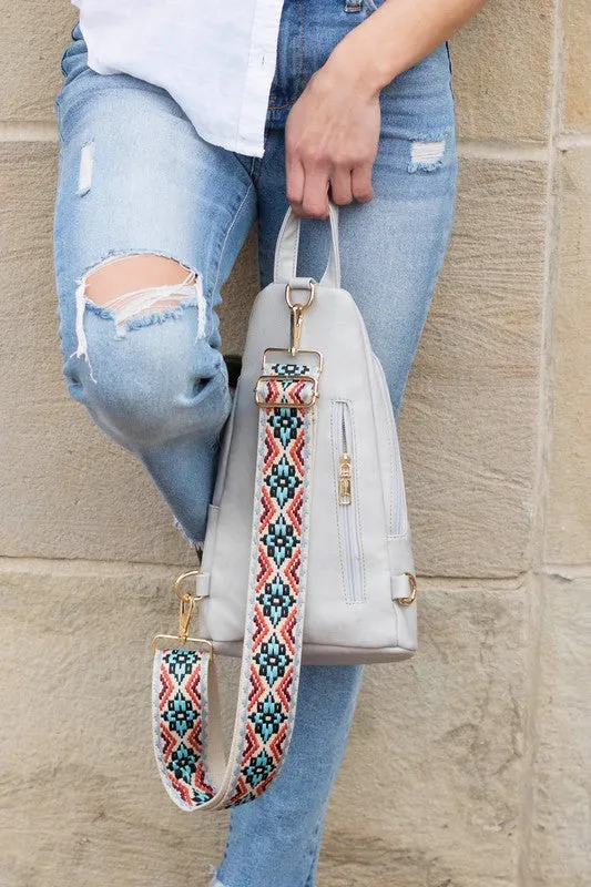 Chic Modern Patterned Strap Fashion Vegan Leather Sling Bag