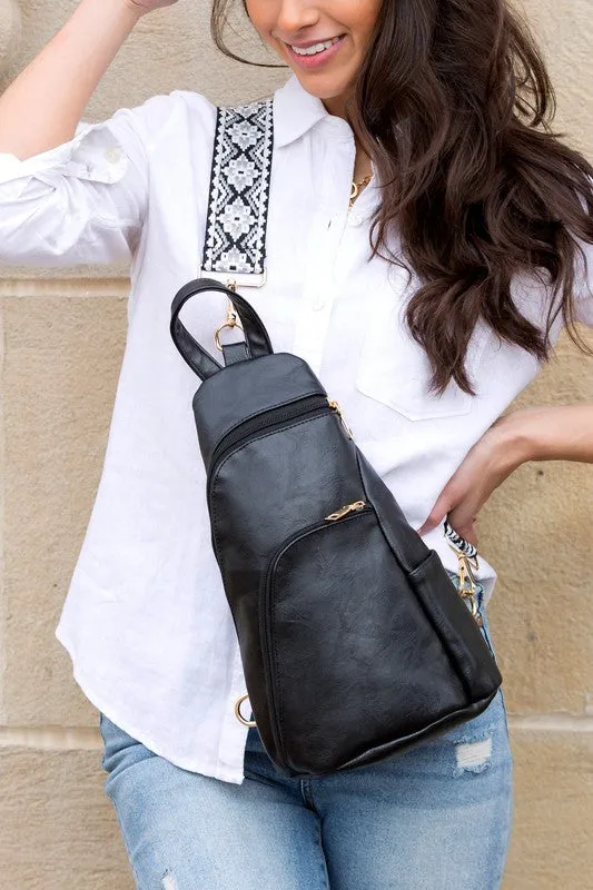 Chic Modern Patterned Strap Fashion Vegan Leather Sling Bag