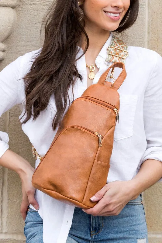 Chic Modern Patterned Strap Fashion Vegan Leather Sling Bag