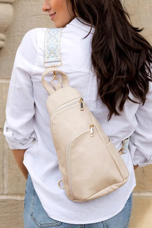 Chic Modern Patterned Strap Fashion Vegan Leather Sling Bag