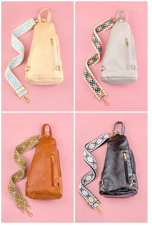 Chic Modern Patterned Strap Fashion Vegan Leather Sling Bag