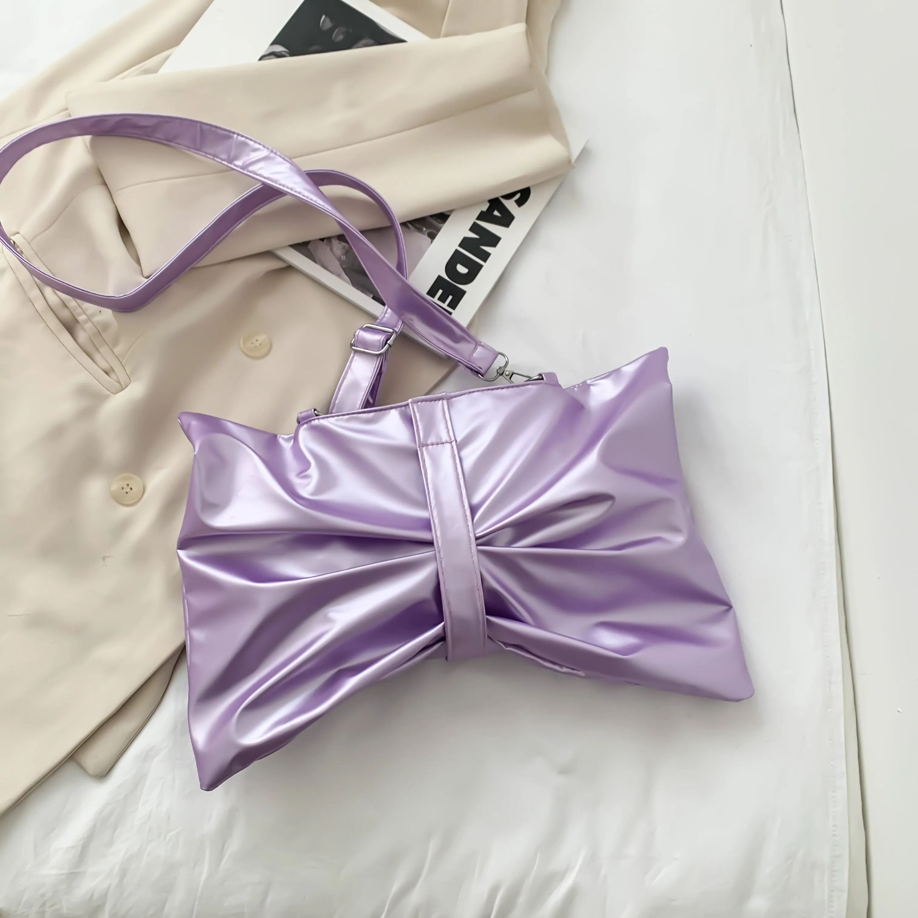 Christmas Gift Big Bow Crossbody Bags for Women 2021 New Solid Color Shoulder Bags Elegant Chic Messenger Bag Female Leather White Handbags Sac