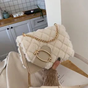 Christmas Gift Elegant Female Square Crossbody Bag 2021 Winter New Quality Soft Plush Women's Designer Handbag Chain Shoulder Messenger Bag
