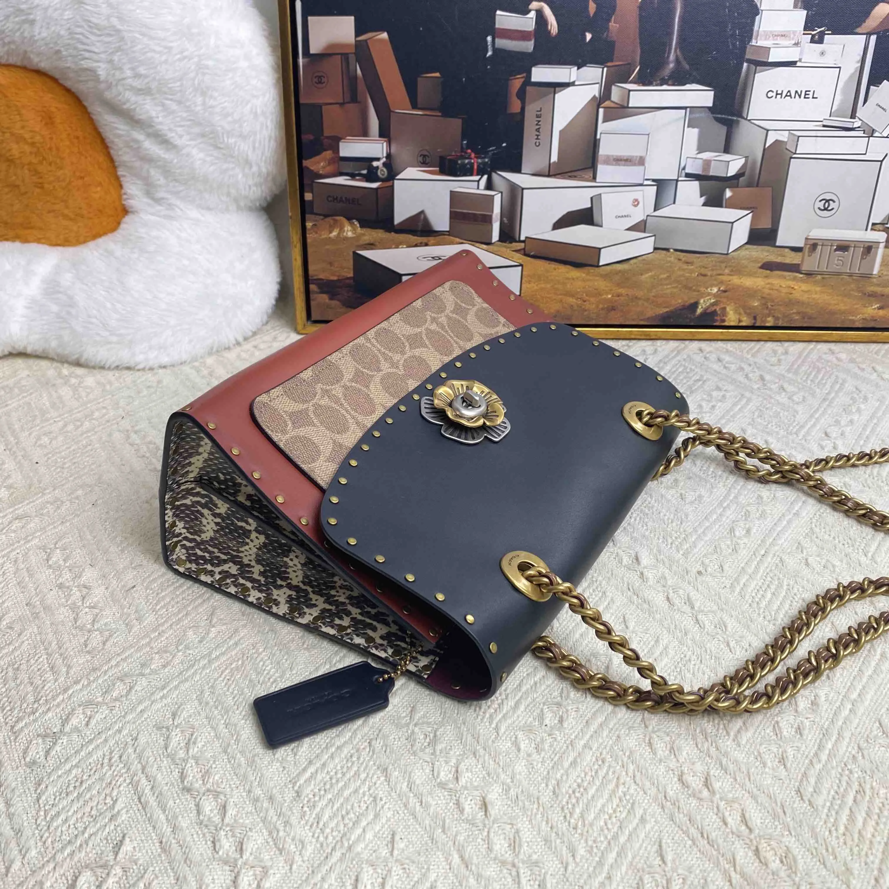 Coach Parker Colorblock Canvas Leather Shoulder Bag Medium