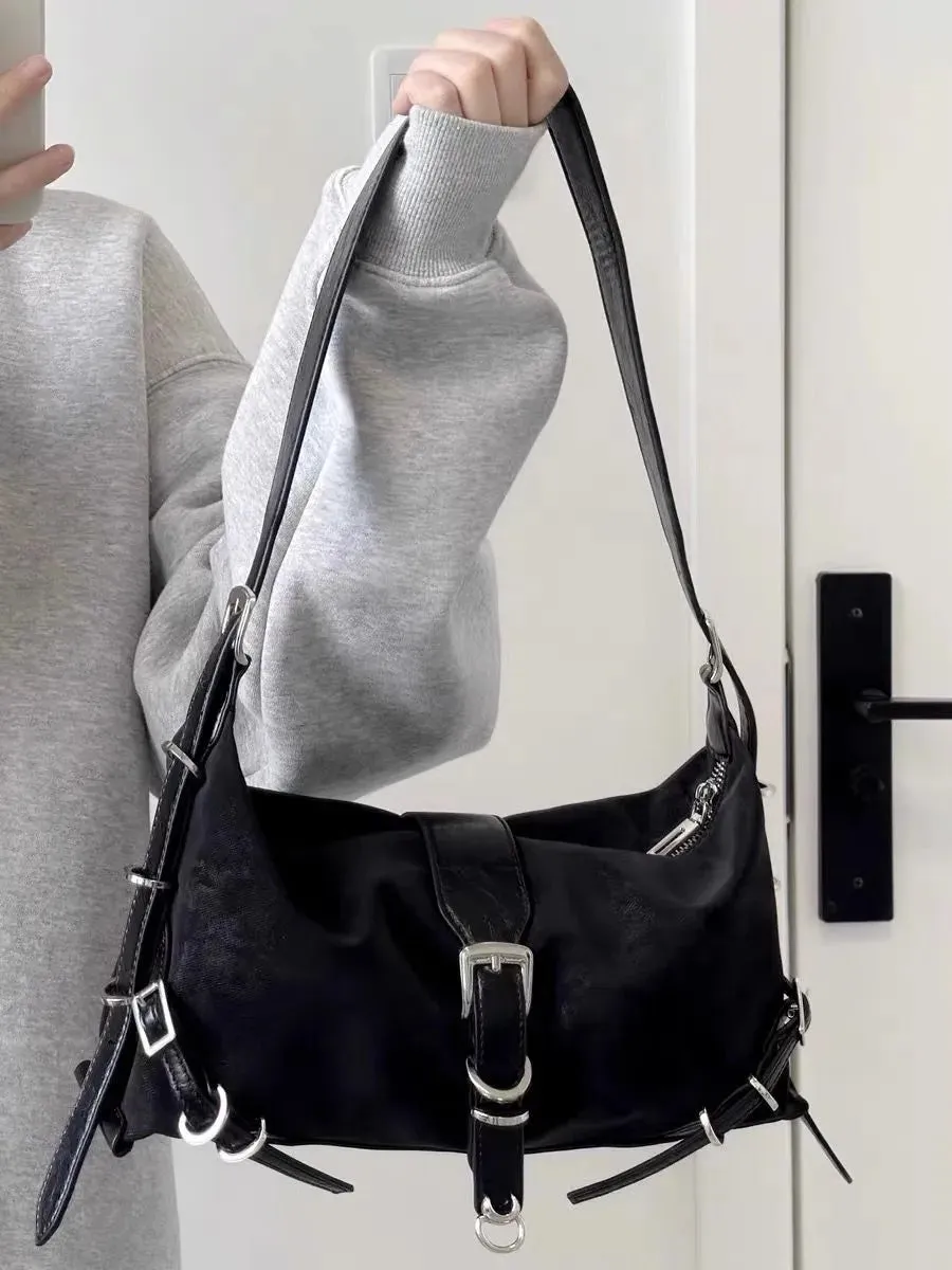 Fashion Y2K women Armpit bag small PU Leather Shoulder Bag for female Tote Hip Hop Messenger Bag Commuter Female Handbag silver
