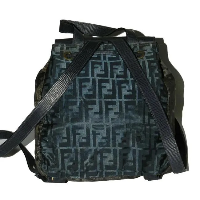 Fendi Blue & Grey Zucca Print Canvas And Leather Two Way Backpack/Satchel