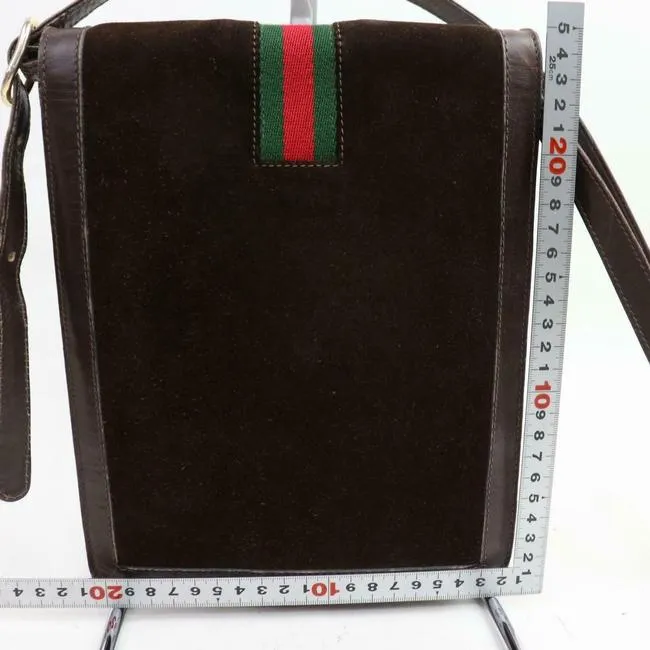 Gucci Vintage Bodyshoulder Purse Brown Suederedgreen Stripe Leather Messenger Bag