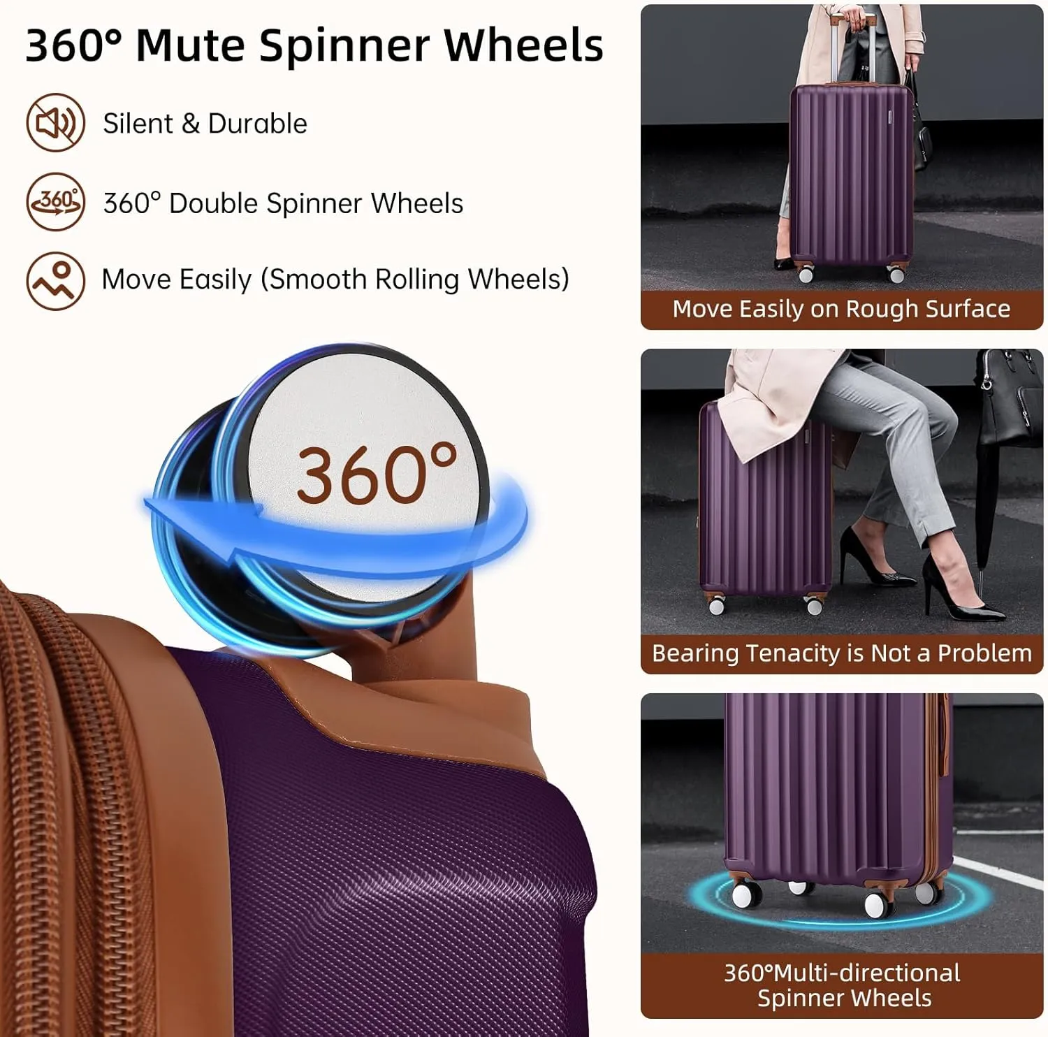 LARVENDER Luggage Sets 6 Piece, Expandable Hardside Suitcase Set Carry on Luggage with Spinner Wheels, Lightweight Travel Luggage Set with TSA Locks for Men and Women, Purple