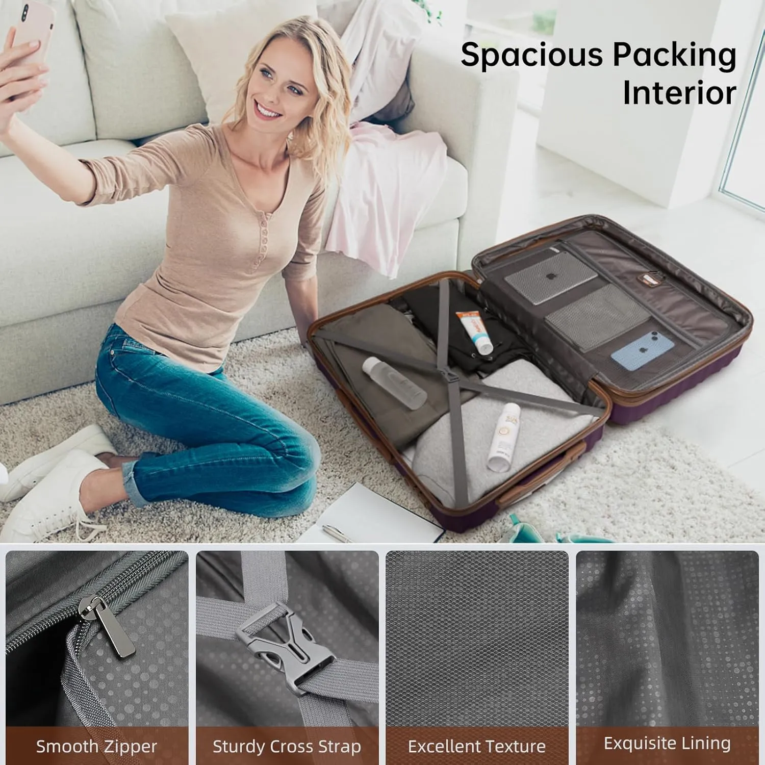 LARVENDER Luggage Sets 6 Piece, Expandable Hardside Suitcase Set Carry on Luggage with Spinner Wheels, Lightweight Travel Luggage Set with TSA Locks for Men and Women, Purple