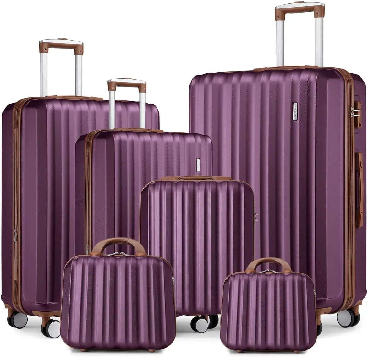 LARVENDER Luggage Sets 6 Piece, Expandable Hardside Suitcase Set Carry on Luggage with Spinner Wheels, Lightweight Travel Luggage Set with TSA Locks for Men and Women, Purple