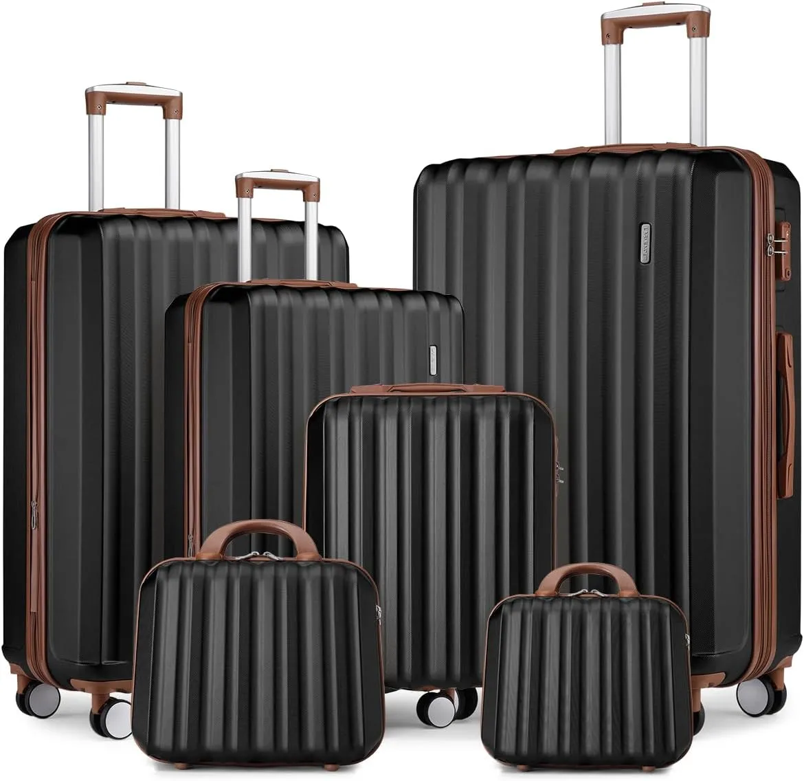 LARVENDER Luggage Sets 6 Piece, Suitcases With Wheels, Expandable Hardshell Carry on Luggage Suitcase Set, Lightweight Travel Luggage Set with TSA Locks for Men and Women, Black