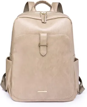 Luxury Women Backpacks Soft Leather Female Travel Shoulder Bags Backpack Fashion Bags For Womens(Beige)