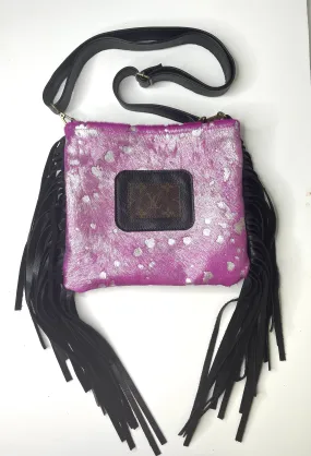 Medium Crossbody - hot pink with silver acid wash (patch)