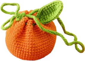 MIAO JIN Cute Tangerine Shaped Mini Storage Bag Crochet Fruit Drawstring Bags Tiny Handwoven Cotton Handbag Coin Purse Pouch Change Wallet for Women Earbuds Protective Case