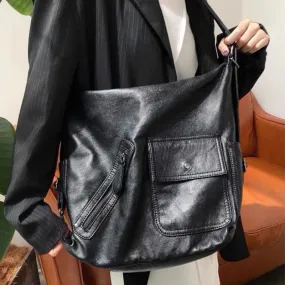 UAKISS  -  Black Vintage Womens Shoulder Bag Plain Luxury Motorcycle Messenger Bag Designer Large Capacity Multi-functional Backpacks