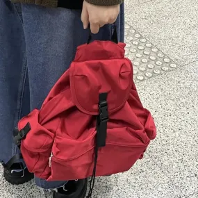 UAKISS  -  Vintage Red Fashion Backpacks for Women Nylon Pockets Designer Multi-functional Backpack Students Solid Color Ladies Bag
