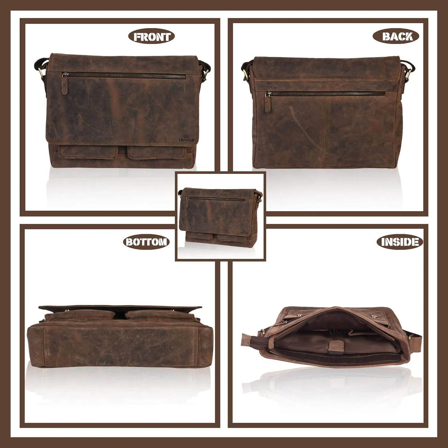 VALENCHI Leather Messenger Bag For Men - Laptop Messenger Briefcase & Shoulder Bag-Office, Work, Travel