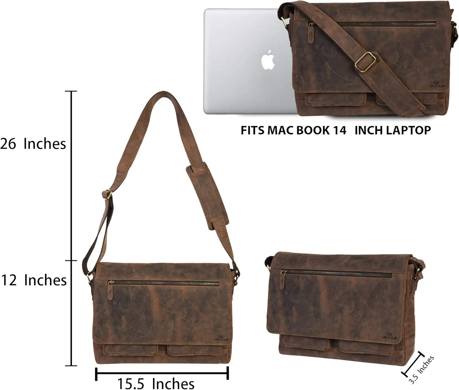 VALENCHI Leather Messenger Bag For Men - Laptop Messenger Briefcase & Shoulder Bag-Office, Work, Travel