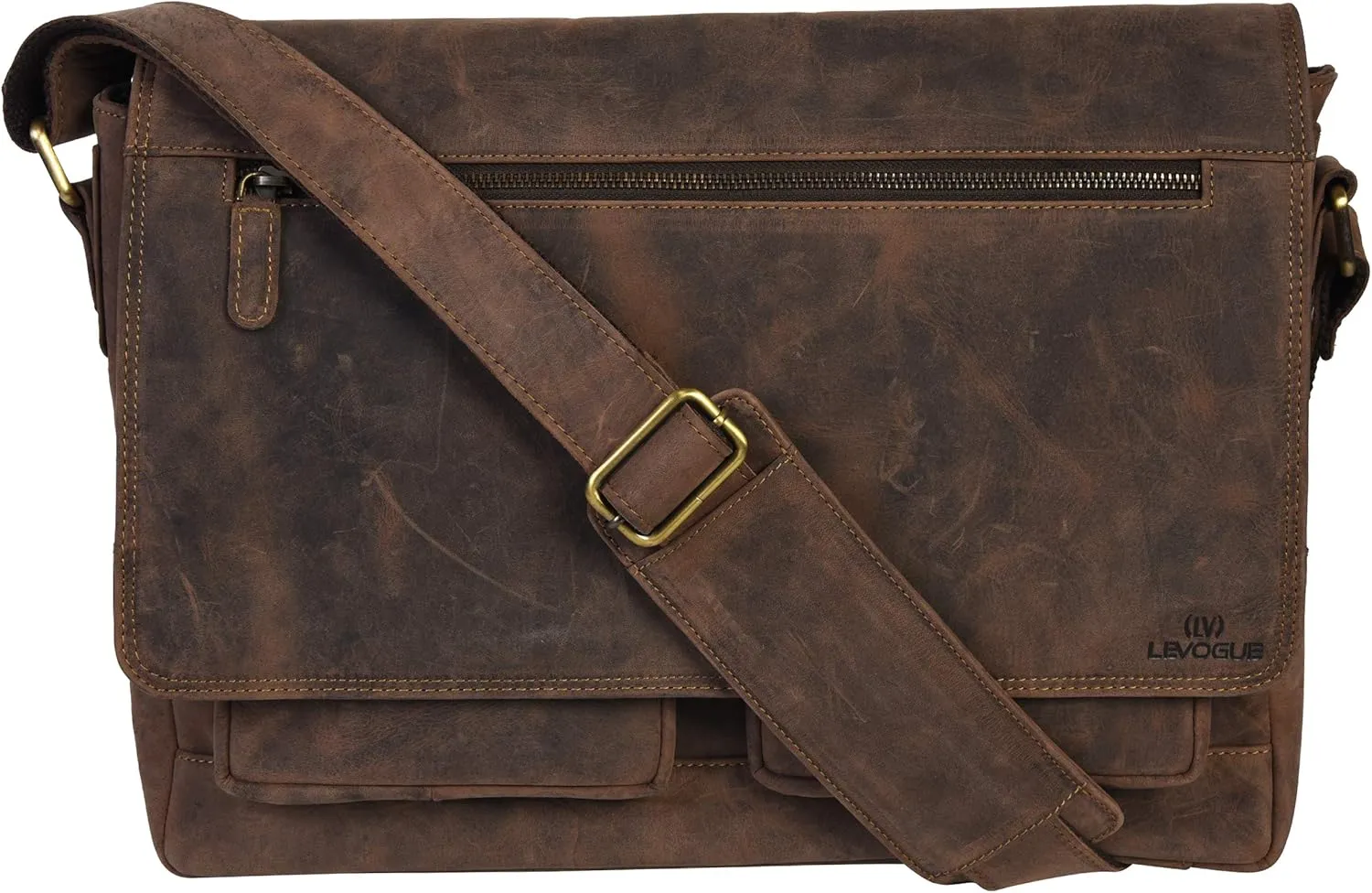 VALENCHI Leather Messenger Bag For Men - Laptop Messenger Briefcase & Shoulder Bag-Office, Work, Travel