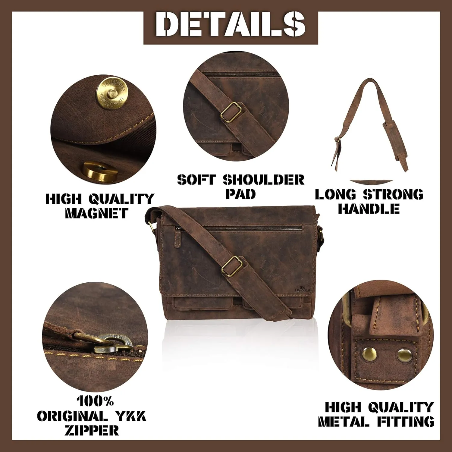 VALENCHI Leather Messenger Bag For Men - Laptop Messenger Briefcase & Shoulder Bag-Office, Work, Travel