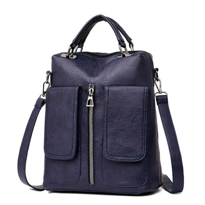 Women's Casual Leather Backpack With Two Pockets